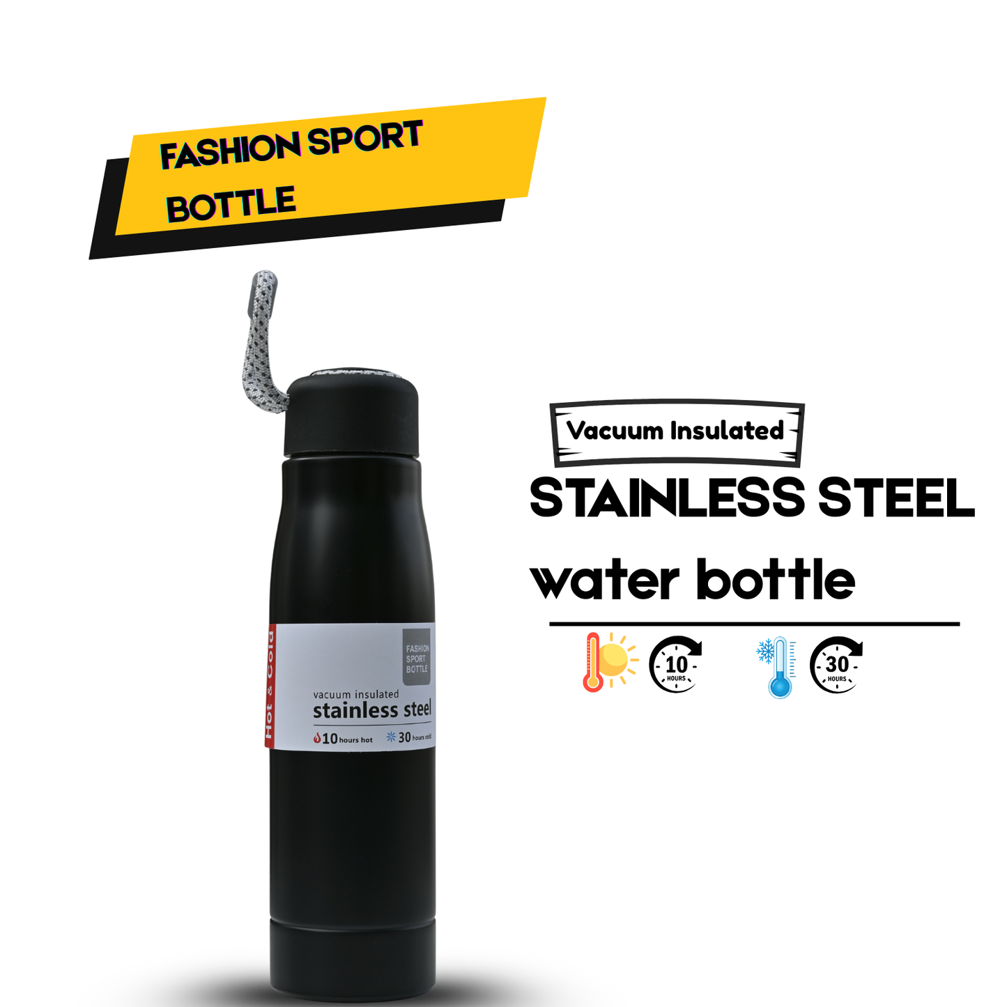 Vacuum insulated Stainless Steel sports Water Bottle | Fashion Travel Flask | Keeps Drinks Hot 10hr & 30hr Cold